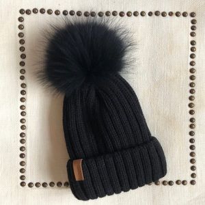 black pom hat